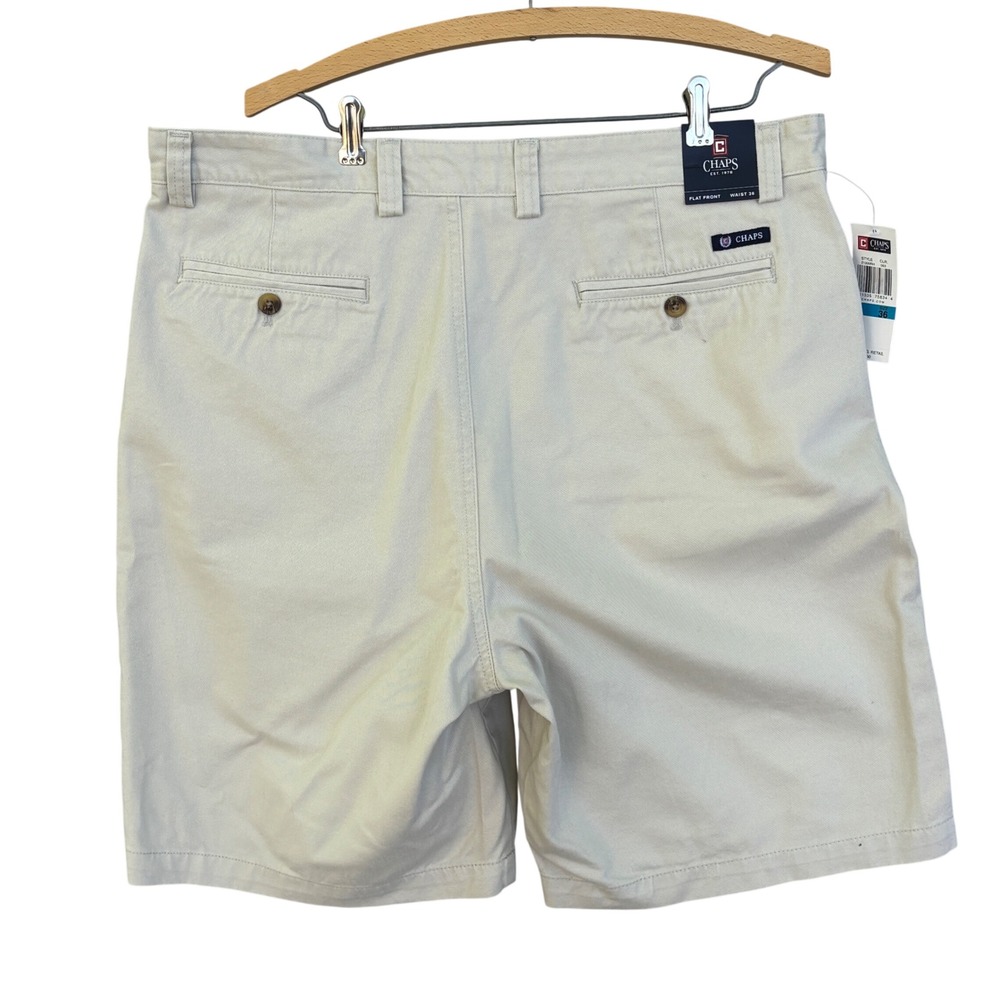 Chaps Mens Flat Front Chino Shorts Beige Khaki Cotton Twill Size 36 NWT 21200RH - Picture 2 of 5